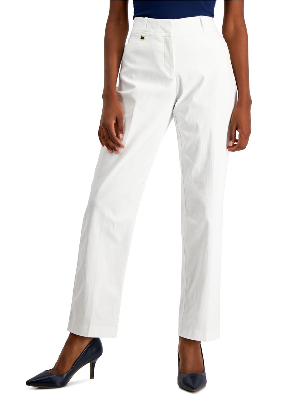 NWT JM Collection Bright White Curvy Fit Straight Leg Pants Comfort Waistband 14
